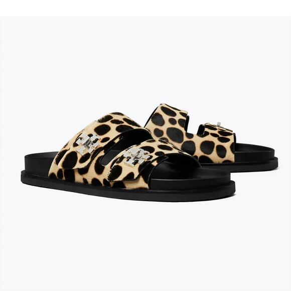 NEW TORY BURCH women's turnlock sport slides in trench/perfect black